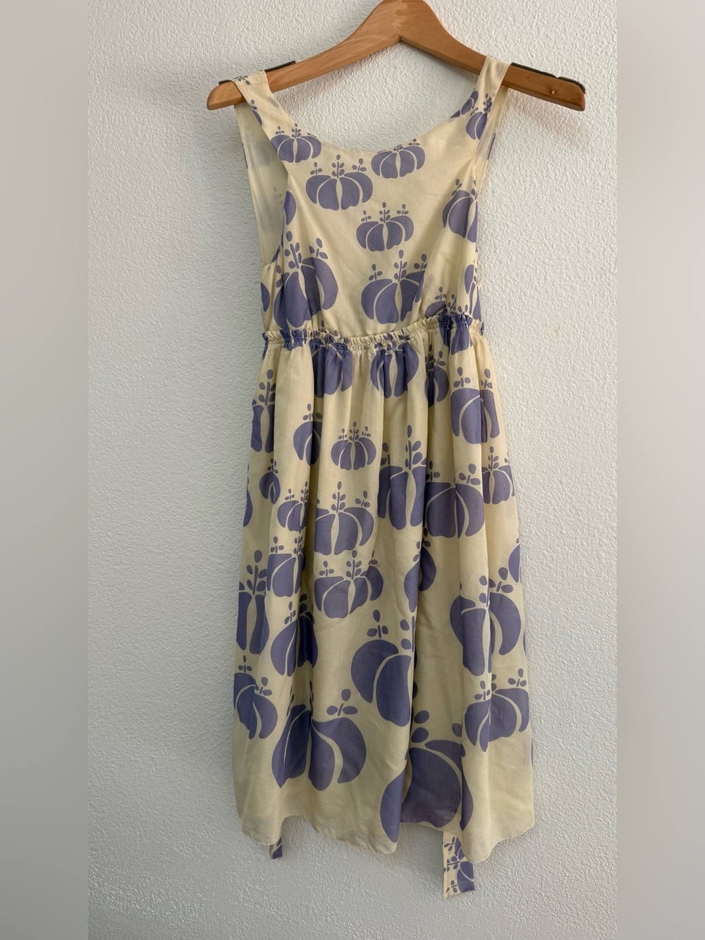 Silk and cotton Cream and Lavender Floral Print Sleeveless Dress